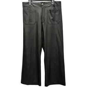Maeve by Anthropologie The Colette Faux Leather Wide Leg Pants Black Size 33